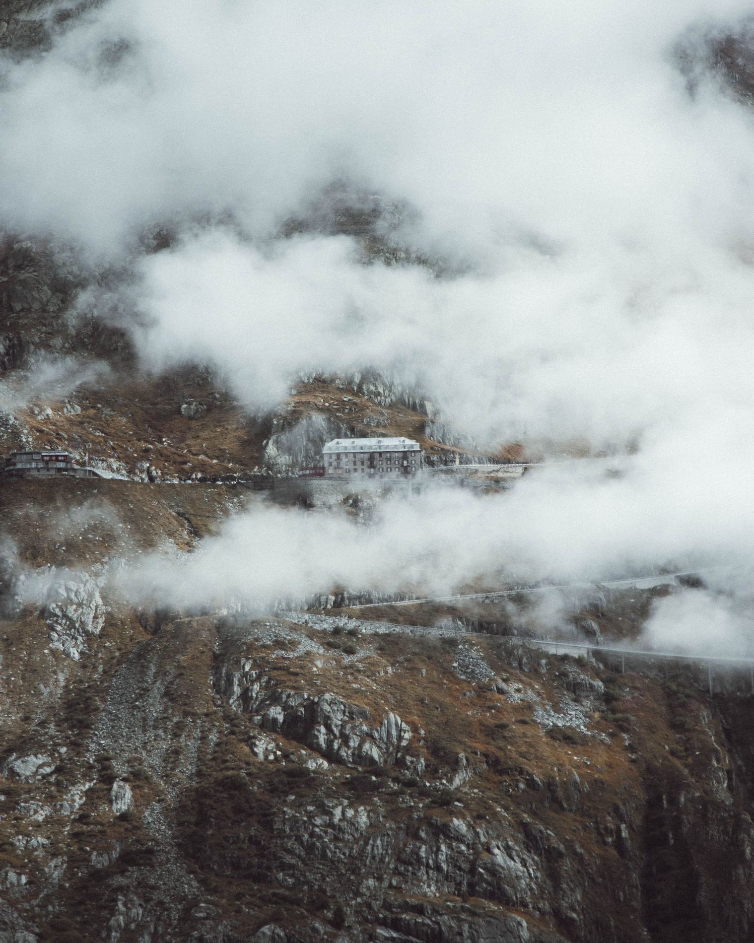 Alpine ridge, in fog